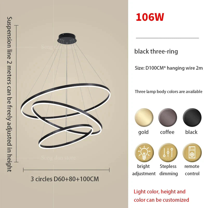 DecorBites™ Circle Ring Art Chandelier for Duplex Villa Staircase Hall Living Room