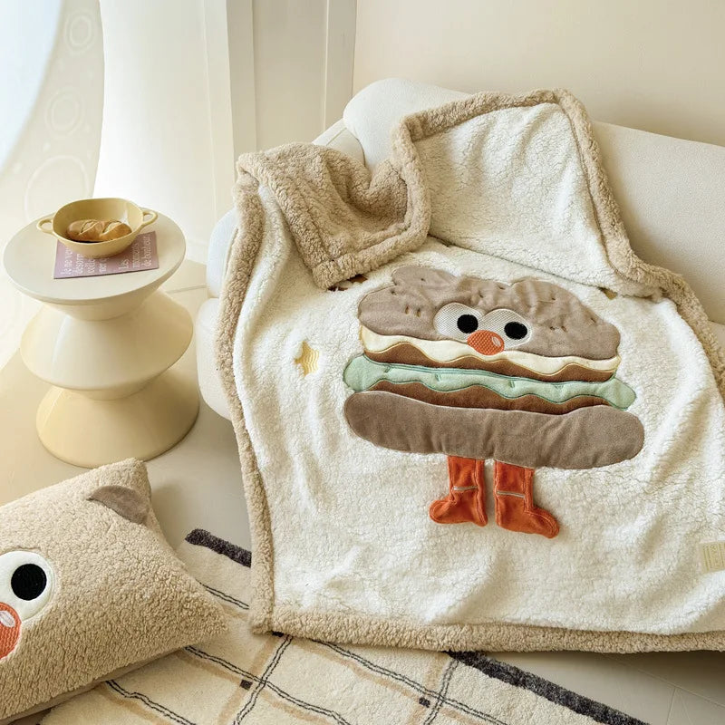 DecorBites™ Cartoon Lamb Wool Blanket: Soft & Warm Sofa Cover for Autumn/Winter