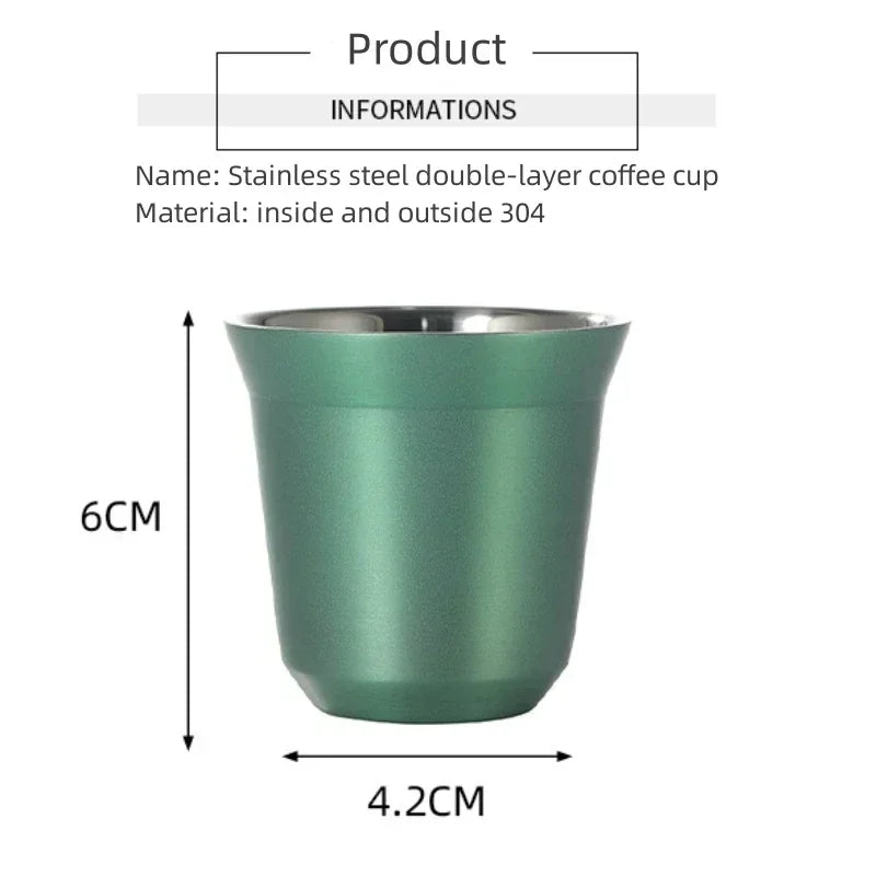 DecorBites™ Double Wall Espresso Mugs 80ml - Set of 2 Stainless Steel Heat Insulated Cups