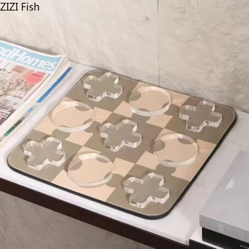 DecorBites™ Acrylic Tic-Tac-Toe Chessboard Set - Geometric Art Desk Decoration with Casual Chess Pieces