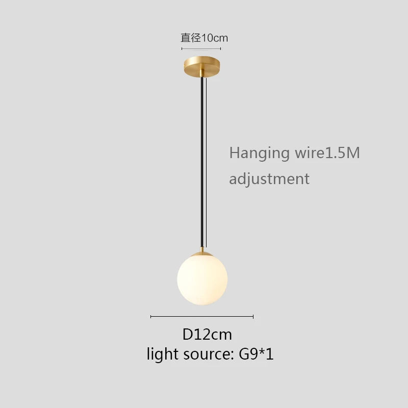 Modern White Globe Glass Pendant Light in Gold, Black, or Silver