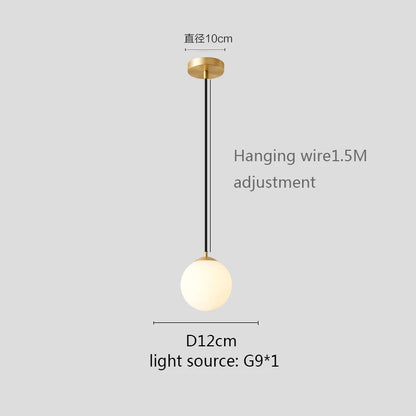 Modern White Globe Glass Pendant Light in Gold, Black, or Silver