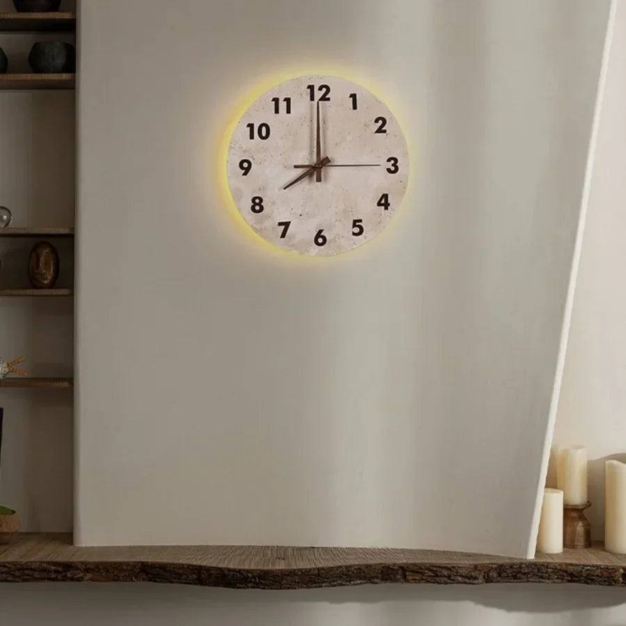 DecorBites™ LED Stone Clock Wall Lamp Sconce, Modern Nordic Yellow Cave Bathroom Mirror Light