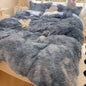 Decobites Shaggy Faux Rabbit Fur Bedding Set: Cozy Gradient Coral Fleece Quilt, Duvet Cover, Pillowcases