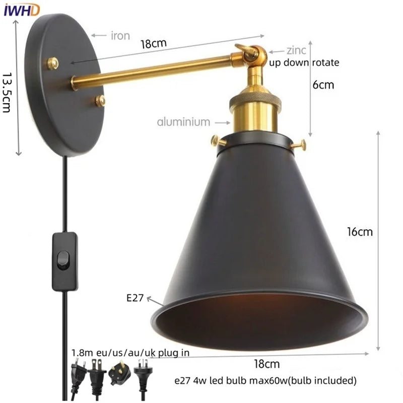 Lámpara de pared LED industrial Gold™ Decorbites para ático, escalera, bar de café, dormitorio