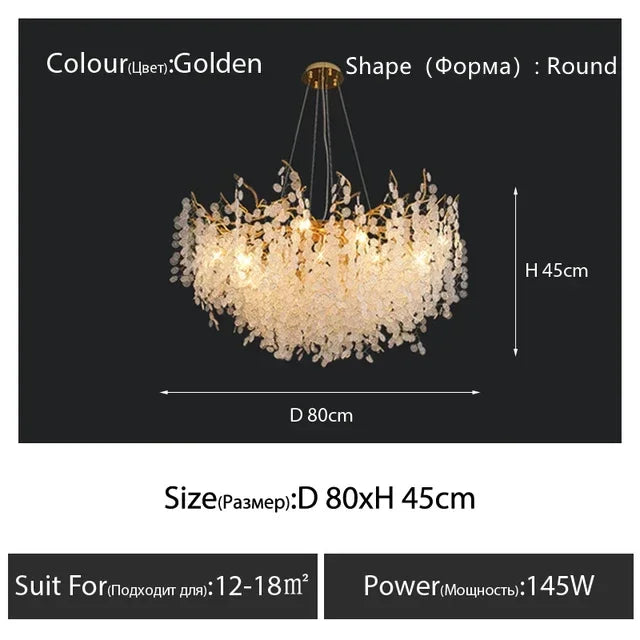 Gold Glass Pendant Chandelier Round L160cm