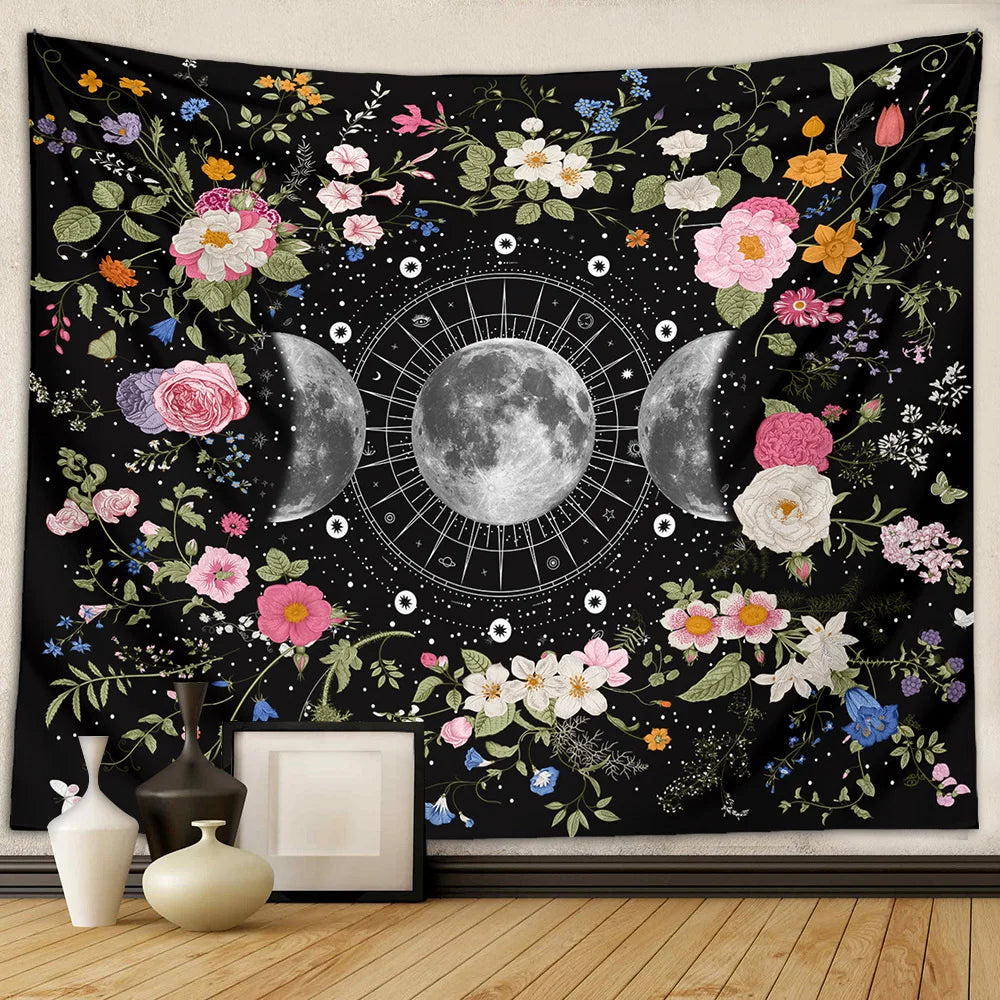 Bohemian Botanical Triple Moon Tapestry by Decobites