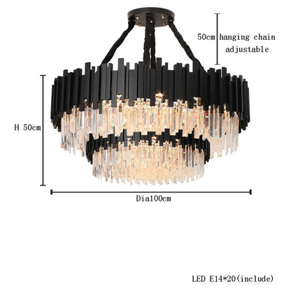 DecorBites™ Crystal Chandelier: Dimmable Gold/Black Stainless Steel Hanging Lamp