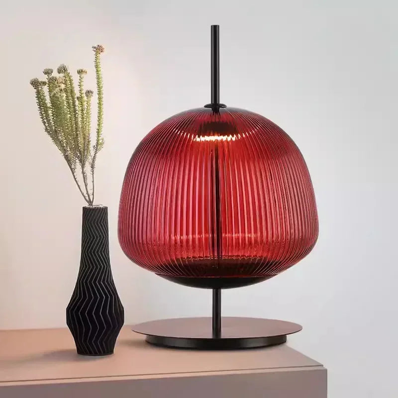 Lámpara de mesa DecorBites™ de cristal verde y rojo con iluminación LED para dormitorio y sala de estar