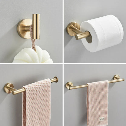 DecorBites™ Brushed Gold Bathroom Accessories Set: Towel Rail, Paper Holder, Hook, Stainless Steel