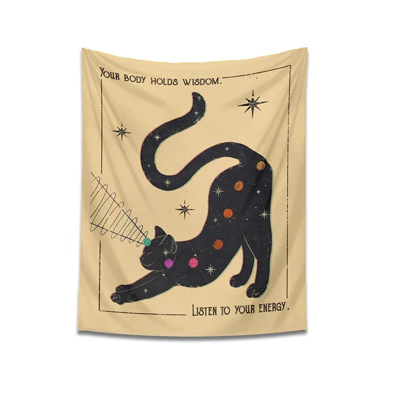 Boho Tarot Cat Tapestry for Kids Room Decor by Decobites