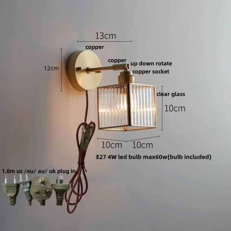 DecorBites™ Japanese Style LED Wall Light Clear Glass Pull Chain Switch Bedside Lamp