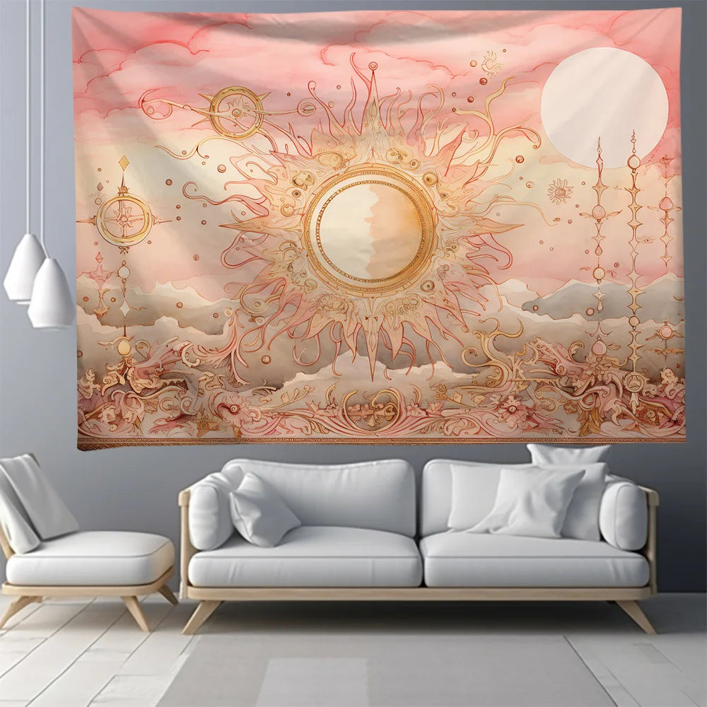 Decobites Nordic Sun Series Background Cloth: Sun and Moon Print Boho Tapestries