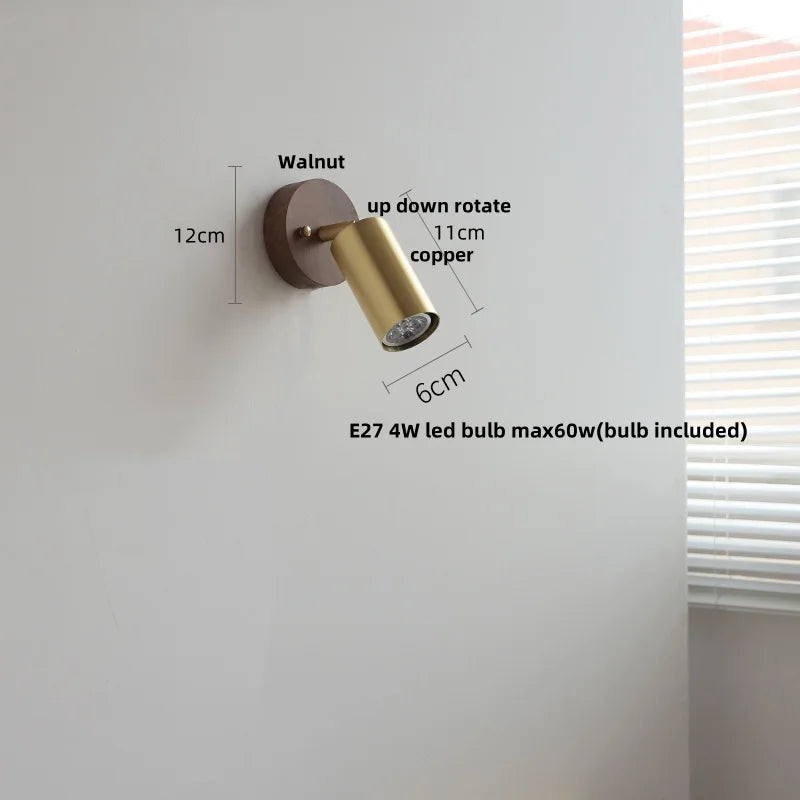 Aplique de pared DecorBites™ LED de madera de nogal con pantalla de cristal transparente, lámpara de noche.