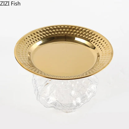 DecorBites™ Glass Fruits Bowl Gold Plated Breakfast Dinner Plates Hotel Restaurant Fruit Plate