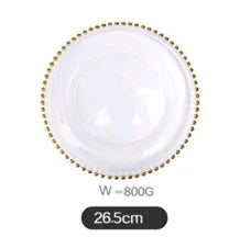 Plato de Vidrio con Bolitas de Oro Decorbites™, Plato Grande Redondo para Frutas en Comidas Elegantes