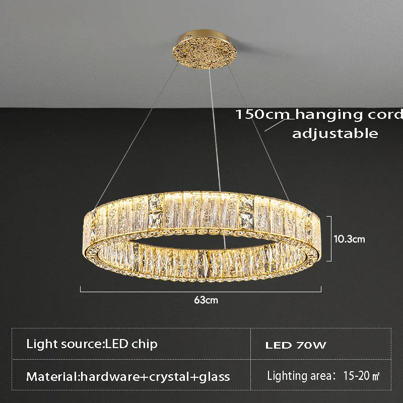 DecorBites™ Crystal Glass Chandelier: Big Round Luxury LED Ceiling Hanging Lamps for Home Decor.