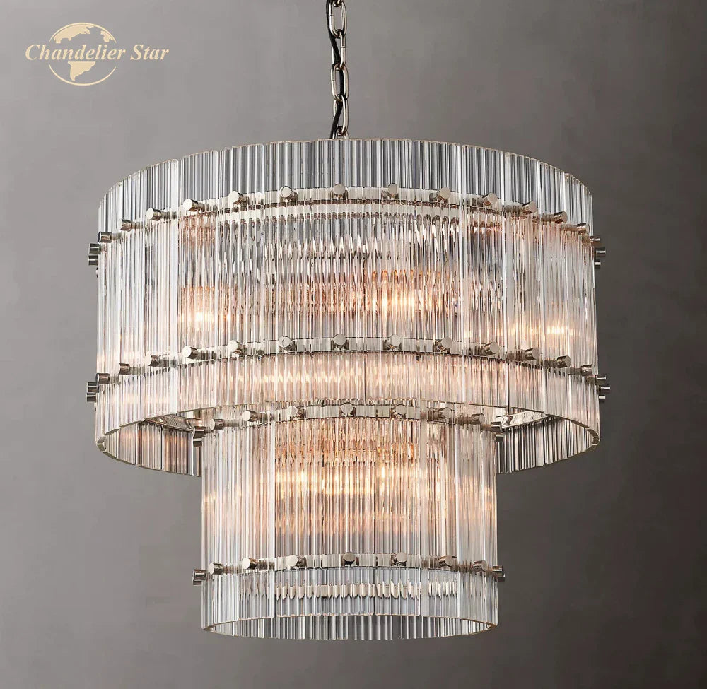 DecorBites™ Clear LED Glass Chandelier, Two-Tier Round Living Room Pendant Light