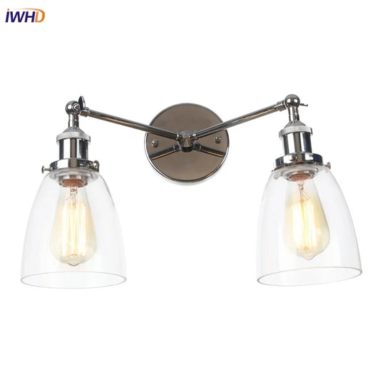 DecorBites™ 2 Head LED Wall Lamps Iron Glass Bedroom Stair Light Fixtures