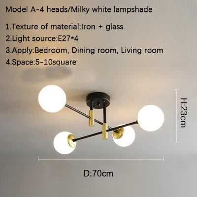 ثريا ديكوربايتس™ الزجاجية السوداء - ثريا سقف طاولة طعام مستديرة بتصميم نورديك