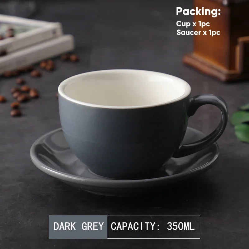 طقم أكواب قهوة لاتيه سيراميك وصحن من ديكوربايتس™ سعة 350 مل - طقم من قطعتين
