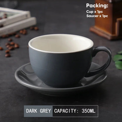 طقم أكواب قهوة لاتيه سيراميك وصحن من ديكوربايتس™ سعة 350 مل - طقم من قطعتين