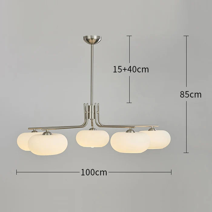 DecorBites™ Glass Persimmon Chandelier: Bauhaus Medieval Inspired Milk White Lamp