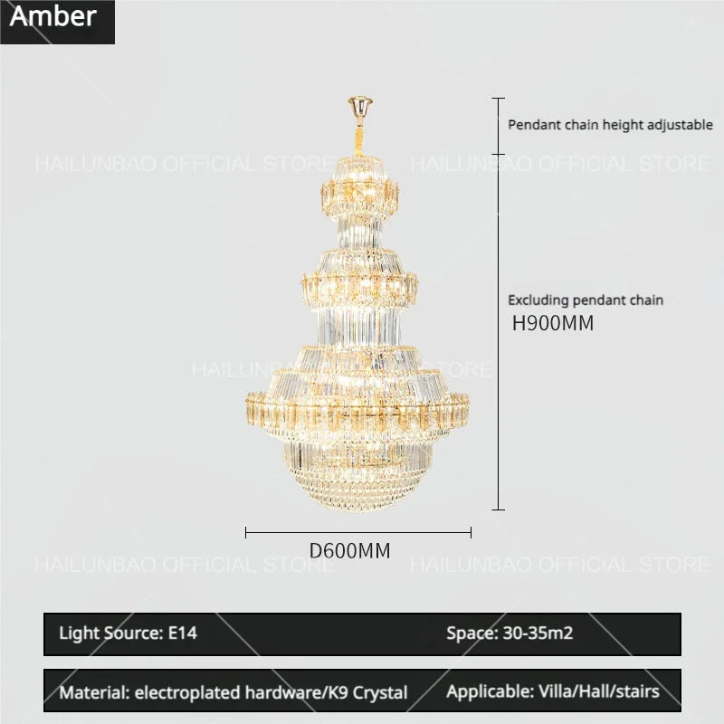 DecorBites™ Crystal Chandelier: Villa High Living Room Luxury Lighting