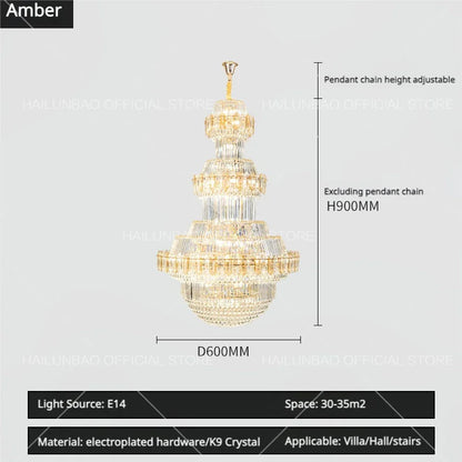 DecorBites™ Crystal Chandelier: Villa High Living Room Luxury Lighting