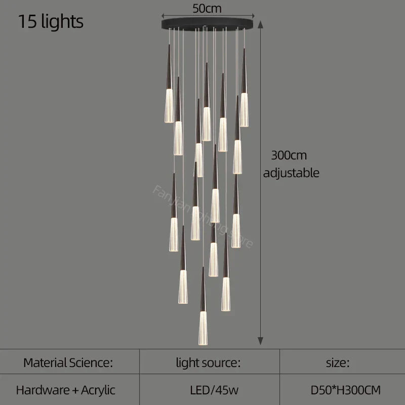 DecorBites™ مصباح مخروطي أكريليك معلق لسلالم الفيلا والمطبخ والمطعم.