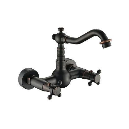 DecorBites™ Brass Ceramic Wall Mount Faucet for Bathroom Washbasin - Double Handle Cold Hot Water