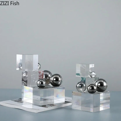 DecorBites™ Crystal Ladder Silver Ball Desk Ornament Geometric Block Room Decor