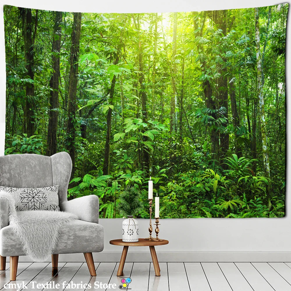 Decobites Tropical Forest Tapestry Wall Hanging - Boho Style Nature Scenery Home Decor