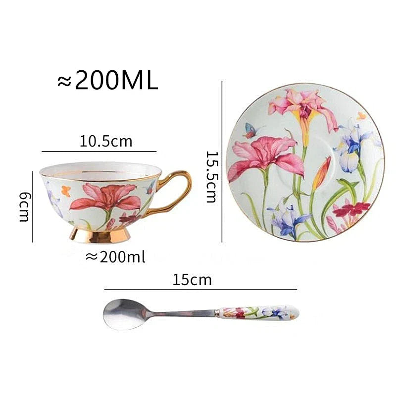 DecorBites™ Lily Flower Tea Set with Spoon - High-end Porcelain Cup Saucer Mug