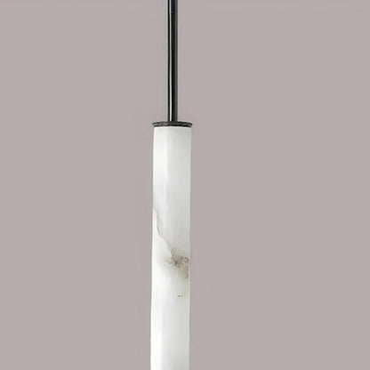 Cylindrical Marble Pendant Light in Black Brass