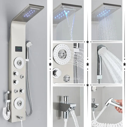 DecorBites™ LED Rainfall Shower Panel System Black/Brushed Finish