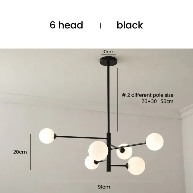 DecorBites™ Elegant Black Gold Glass Ball LED Ceiling Chandelier for Home | Modern Pendant Lamp Lighting for Living Dining Bedroom