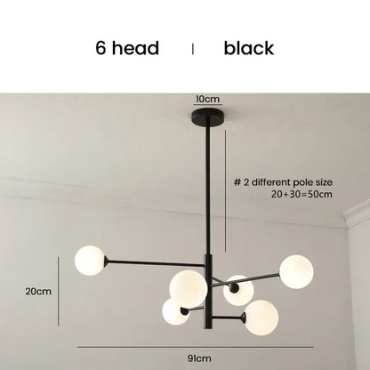DecorBites™ Elegant Black Gold Glass Ball LED Ceiling Chandelier for Home | Modern Pendant Lamp Lighting for Living Dining Bedroom