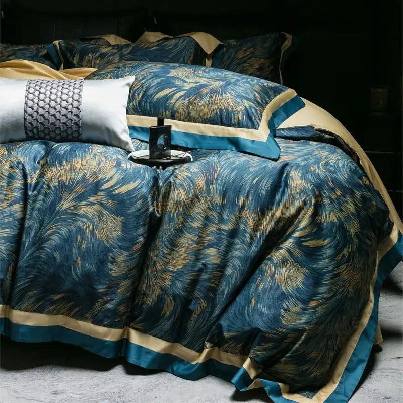 Decobites Blue Starry Sky Print Bedding Set: Queen King Size 1000TC Egyptian Cotton Duvet Covet, Sheets & Pillowcases