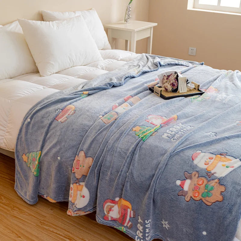 DecorBites™ Christmas Pattern Printed Soft Blanket: Fine Fluffy Multi-Purpose Bed Sofa Cover