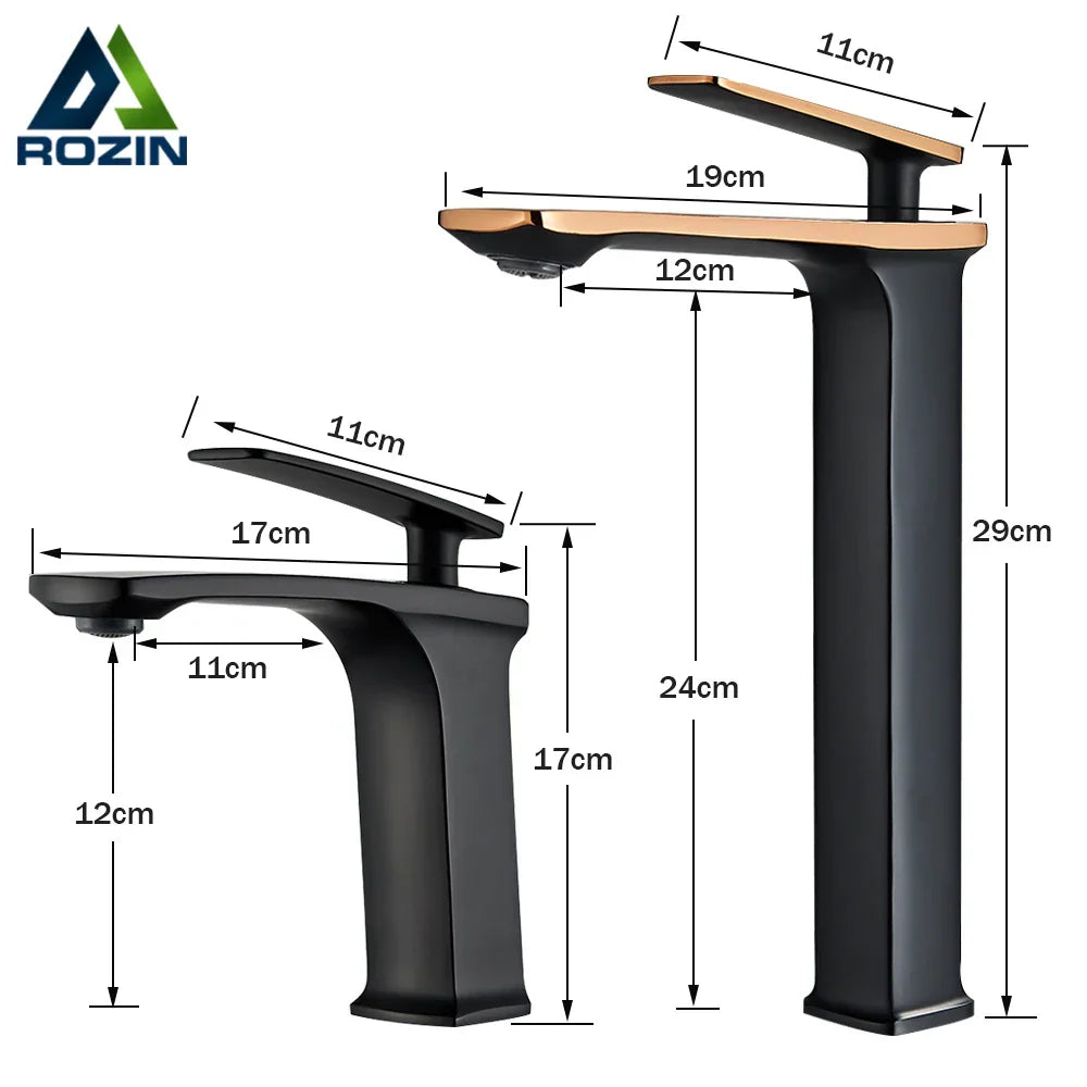 DecorBites™ Black Rose Gold Basin Faucet: Modern Deck Mounted Sink Mixer Tap for Luxury Bathrooms