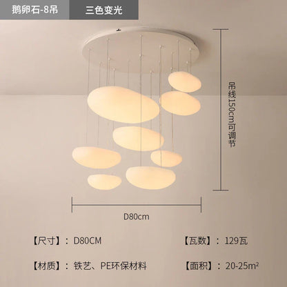 Lámpara colgante LED DecorBites™ Pebble: Elegante candelabro blanco para decoración de salas de estar, dormitorios y restaurantes.