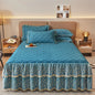 Decobites Cotton Lace Ruffles Quilted Bed Skirt Set with Pillowcases