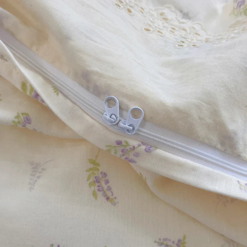 DecorBites™ Lavender Lace Bedding Set: Single Queen Size Duvet, Sheet, Pillowcases