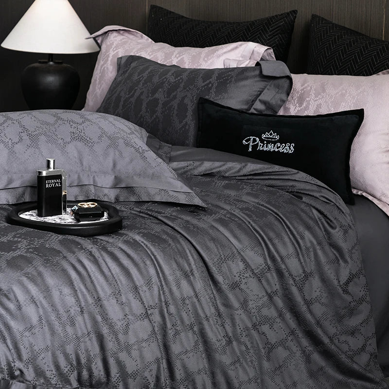 Decobites Luxury 1000TC Egyptian Cotton Jacquard Bedding Set in Dark Gray