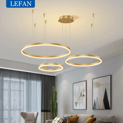 Modern Brushed Ring Pendant Light in Gold and Coffee