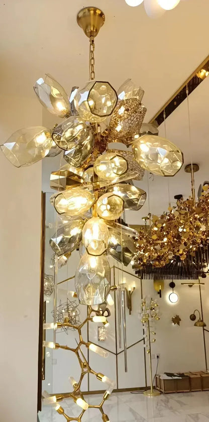 DecorBites™ Glass Shades LED Chandelier Stairs Art Metal Lighting Luxe Chain Hanging Lamp