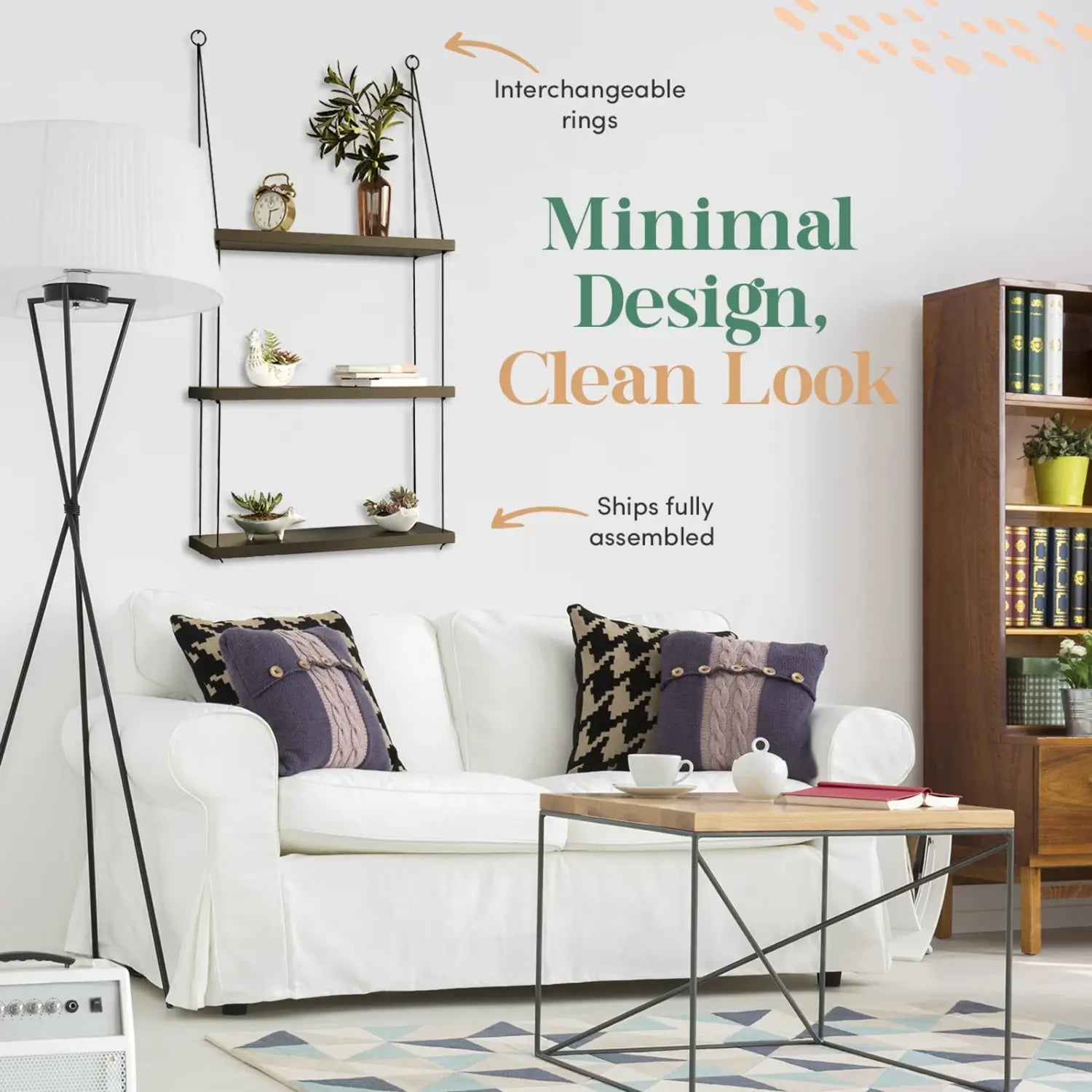 Decorbites™ 3-stufiges hölzernes Wandregal für Boho-Dekoration