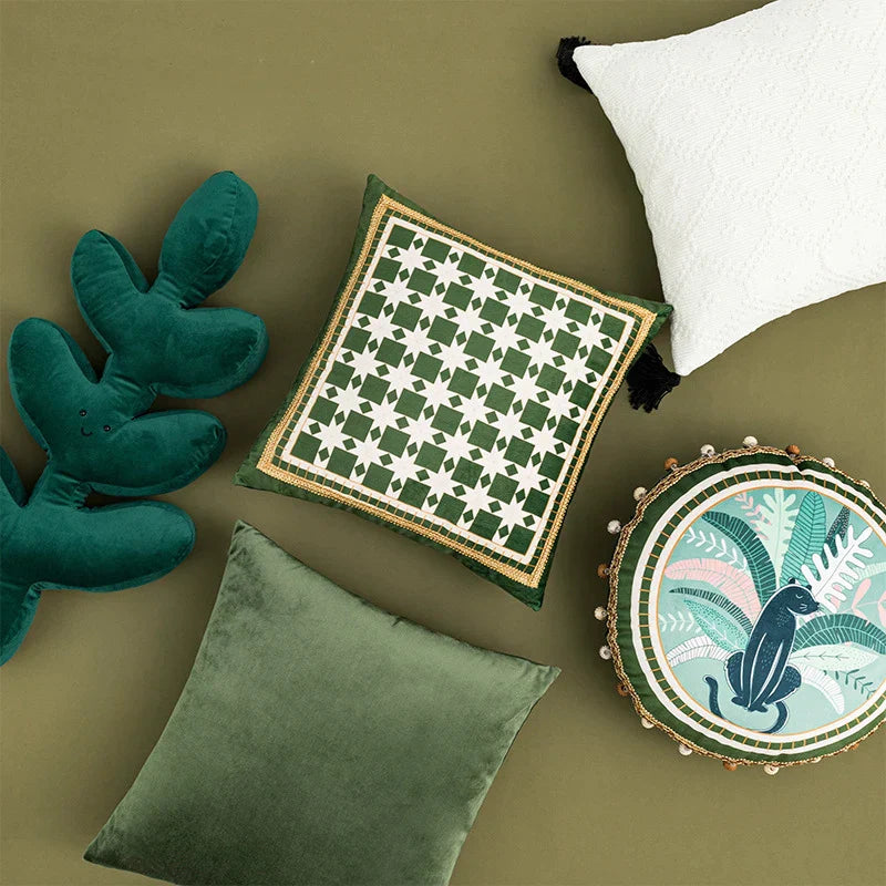 غطاء وسادة DecorBites™‎ مطرز هندسيًا منسوجًا، مقاس 45×45 سم، وسادة أريكة شبكية باللونين الأبيض والأسود