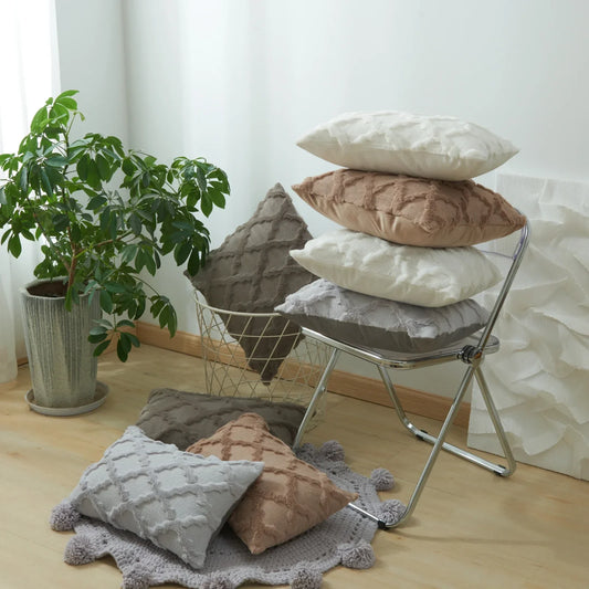 DecorBites™ Diamond Solid Embroidery Cushion Cover for Modern Home Decor